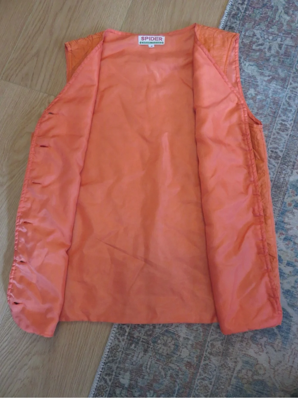 Vintage Spider 100% Silk Quilted Orange Vest Boho Cottagecore - Picture 6 of 11